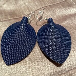 Midnight Blue Vegan Leather Leaf Style Earrings NWOTS